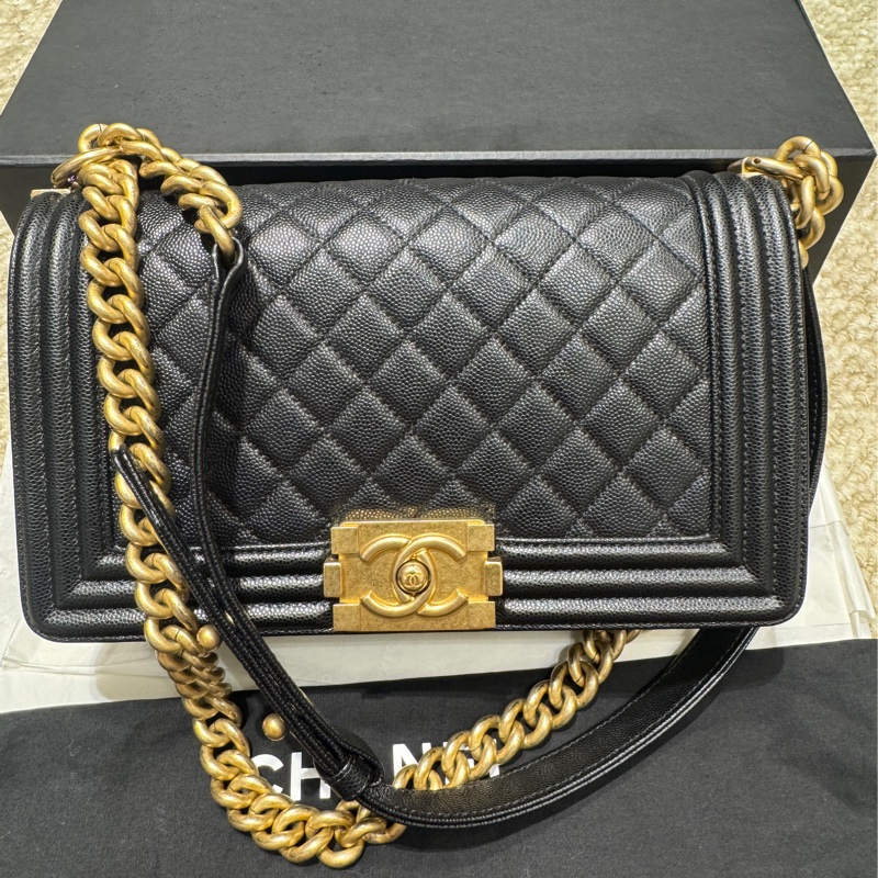 【✨99%新】Chanel Leboy caviar medium black gold 黑金中號魚子醬 leboy-2