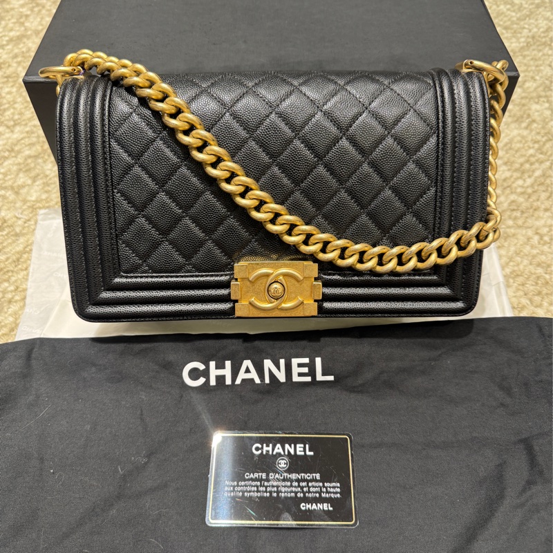 【✨99%新】Chanel Leboy caviar medium black gold 黑金中號魚子醬 leboy-10