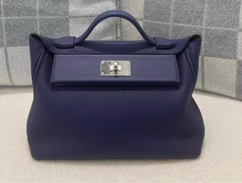 全新 Hermes 2424 29cm 墨水藍 銀扣 D刻 配件:肩帶/塵袋/收據-0