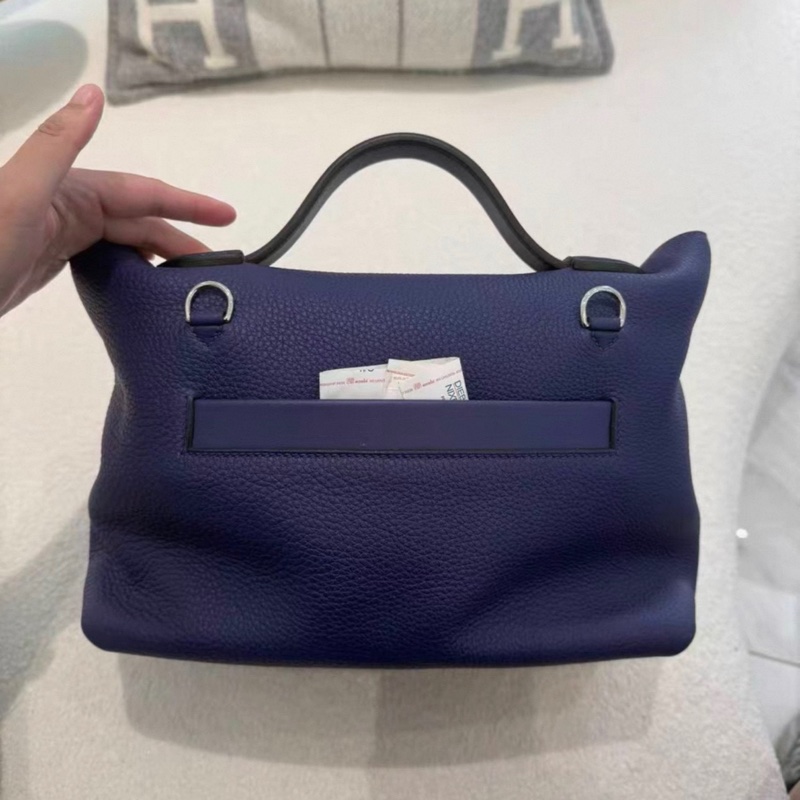 全新 Hermes 2424 29cm 墨水藍 銀扣 D刻 配件:肩帶/塵袋/收據-1