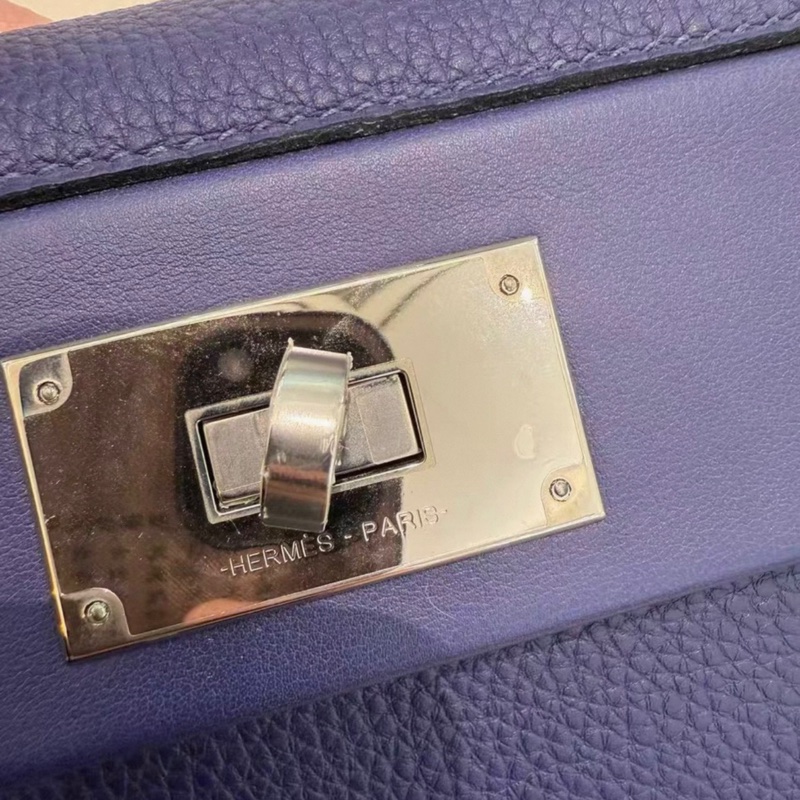 全新 Hermes 2424 29cm 墨水藍 銀扣 D刻 配件:肩帶/塵袋/收據-2