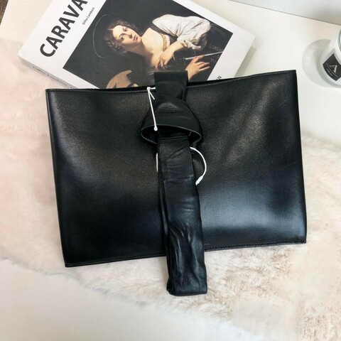 CELINE 賽琳 羊皮拼皮純色手拿包 黑色