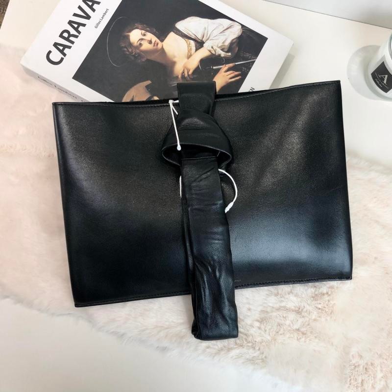 CELINE 賽琳 羊皮拼皮純色手拿包 黑色-0