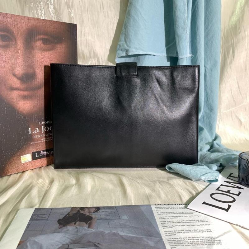 CELINE 賽琳 羊皮拼皮純色手拿包 黑色-2