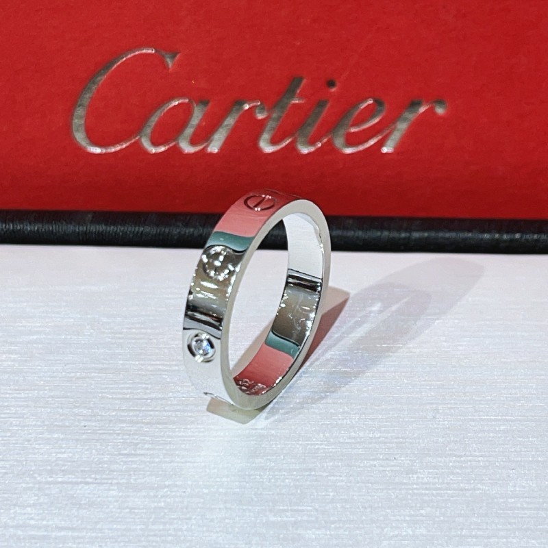 Cartier 窄版love18k白金單鑽戒指 52號-0