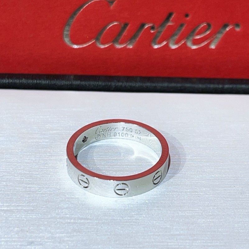 Cartier 窄版love18k白金單鑽戒指 52號-1