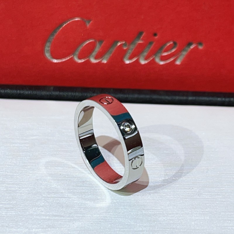 Cartier 窄版love18k白金單鑽戒指 52號-3