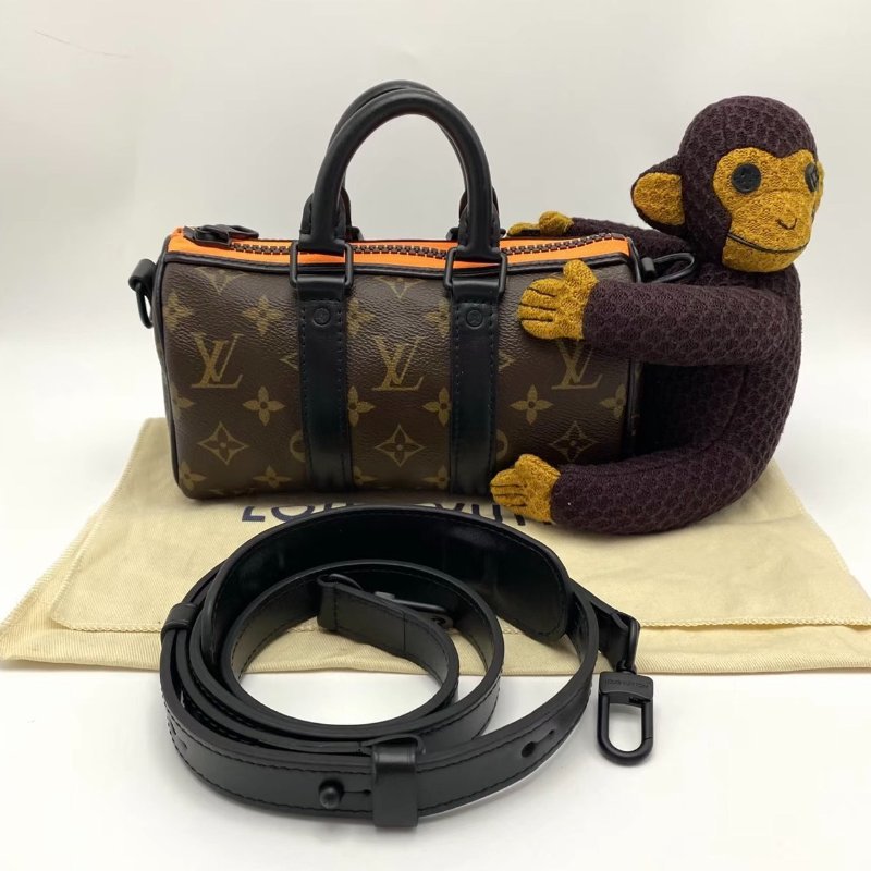 LV 老花Keepall肩背斜背包猴子包 芯片款 21*12*9 98新配件塵袋-0