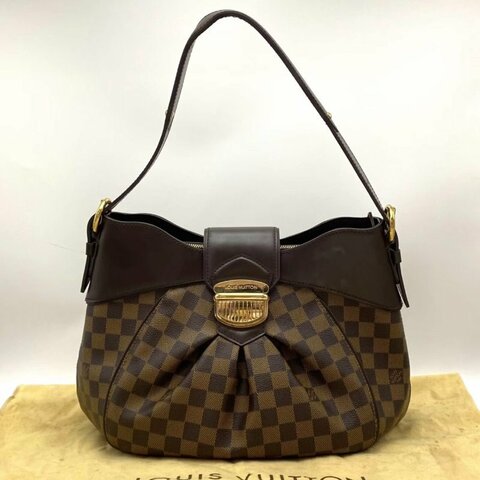 LV 棕棋盤手提肩背南瓜包 45*24*16 98新配件塵袋