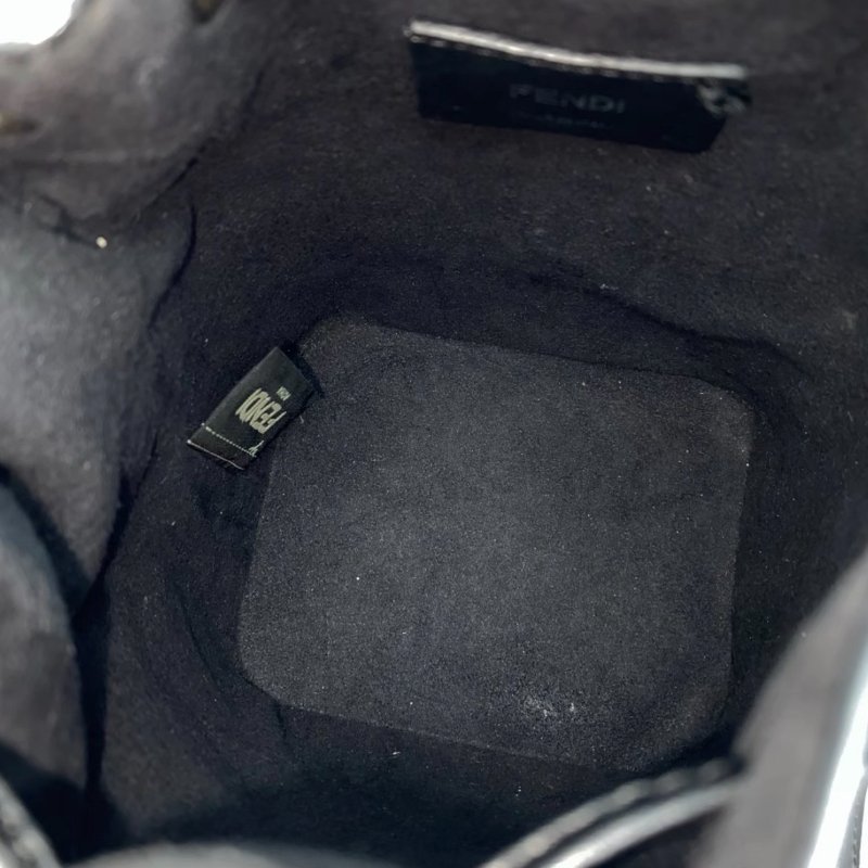 FENDI 黑銀絲絨logo抽繩肩背斜背包水桶包12*18*10 98新配件塵袋-1