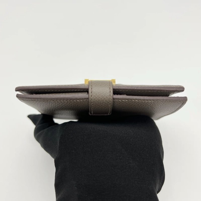 HERMES 灰色金扣短款錢包 12*9.5*2 98新配件塵袋-3