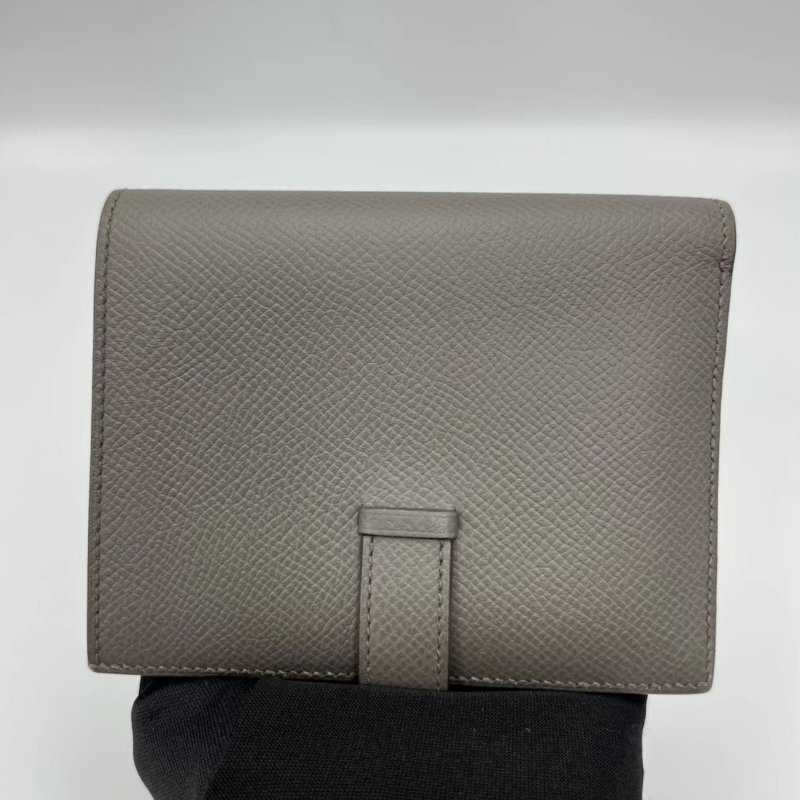 HERMES 灰色金扣短款錢包 12*9.5*2 98新配件塵袋-5