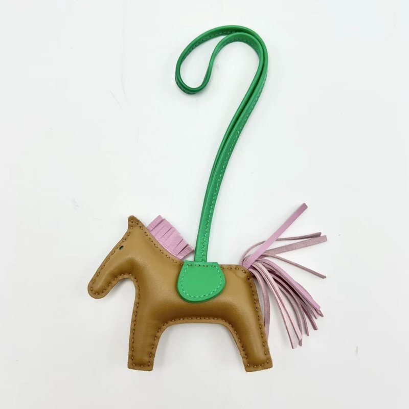 HERMES 棕綠拼色小馬掛飾 98新配件盒子吊牌-2