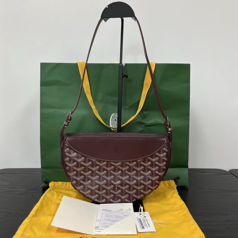 GOYARD Hirondelle Y字老花酒紅色肩背斜背燕子包25*17*6 98新配件塵袋吊牌購證-0