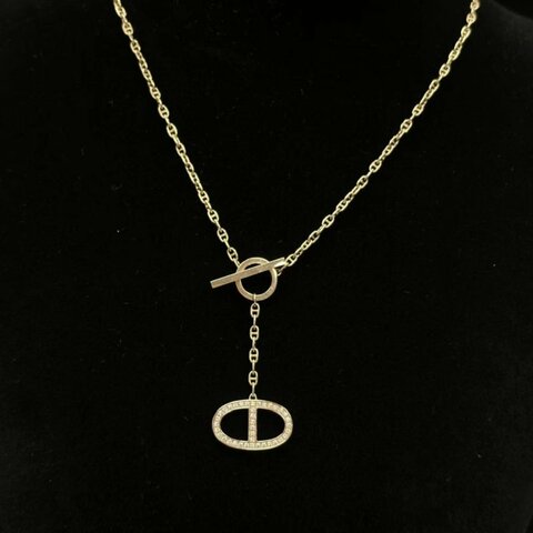 HERMES SH玫瑰金滿鑽豬鼻子項鍊 鏈長41cm 98新配件盒子