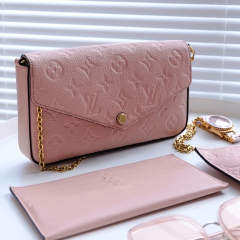 「JL精品代購」98新 LV 粉色 三合一鏈條包