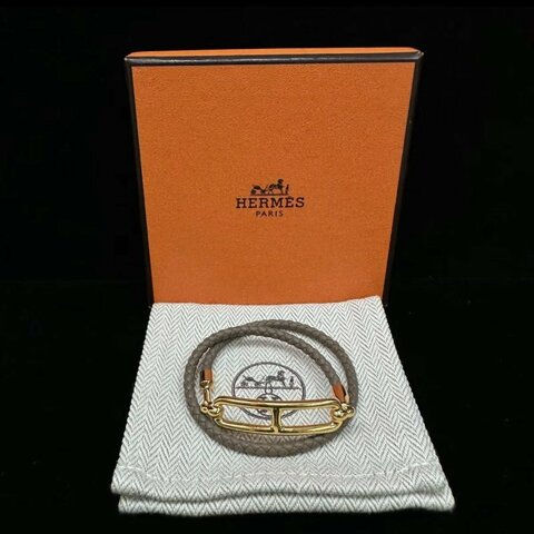HERMES Roulis大象灰豬鼻子雙圈手繩 鏈長31.5cm 98新配件盒子塵袋