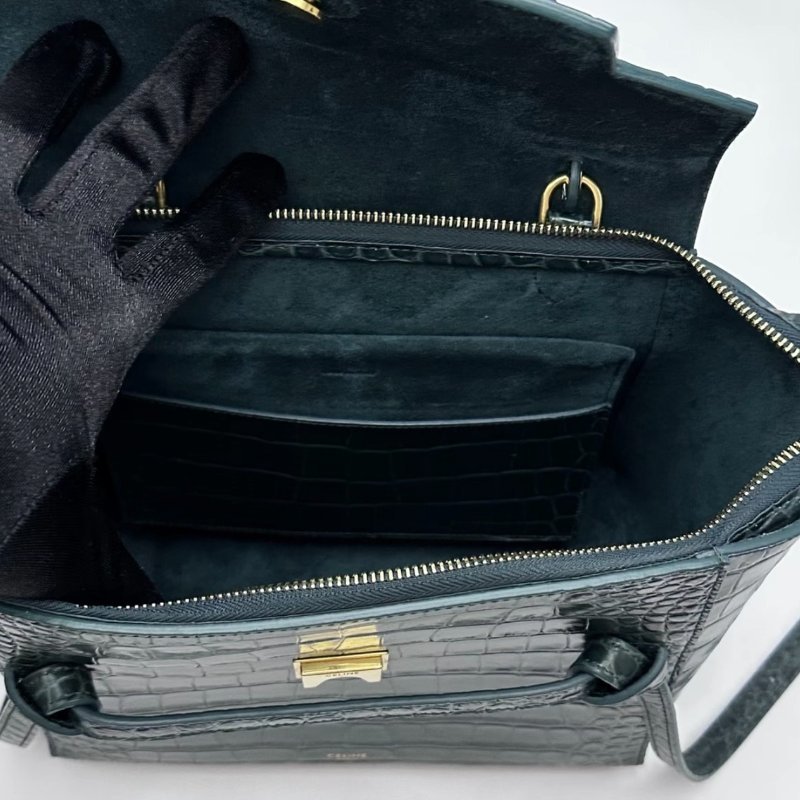 CELINE 綠金Belt鯰魚鱷魚壓紋肩背斜背包30*16*22 98新配件購證塵袋-1