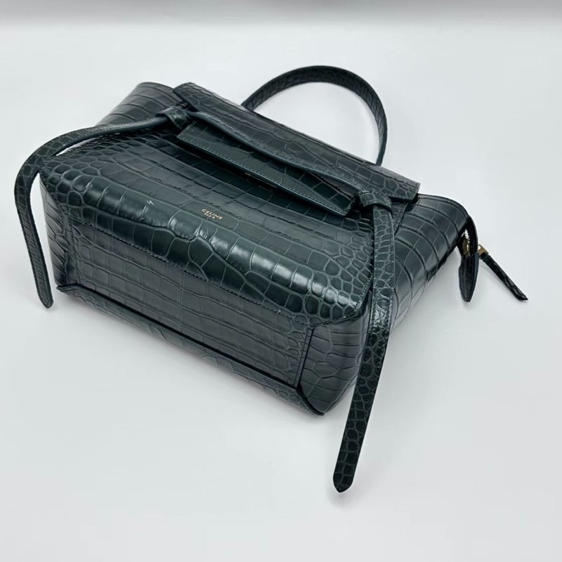 CELINE 綠金Belt鯰魚鱷魚壓紋肩背斜背包30*16*22 98新配件購證塵袋-2