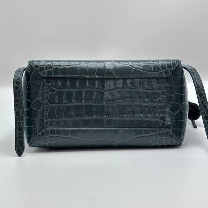 CELINE 綠金Belt鯰魚鱷魚壓紋肩背斜背包30*16*22 98新配件購證塵袋-3
