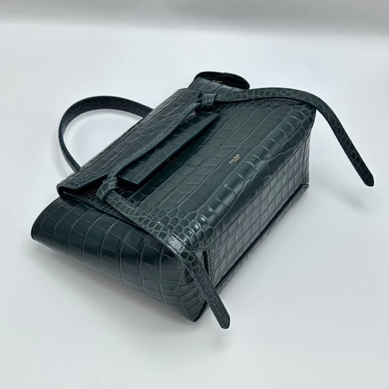 CELINE 綠金Belt鯰魚鱷魚壓紋肩背斜背包30*16*22 98新配件購證塵袋-4