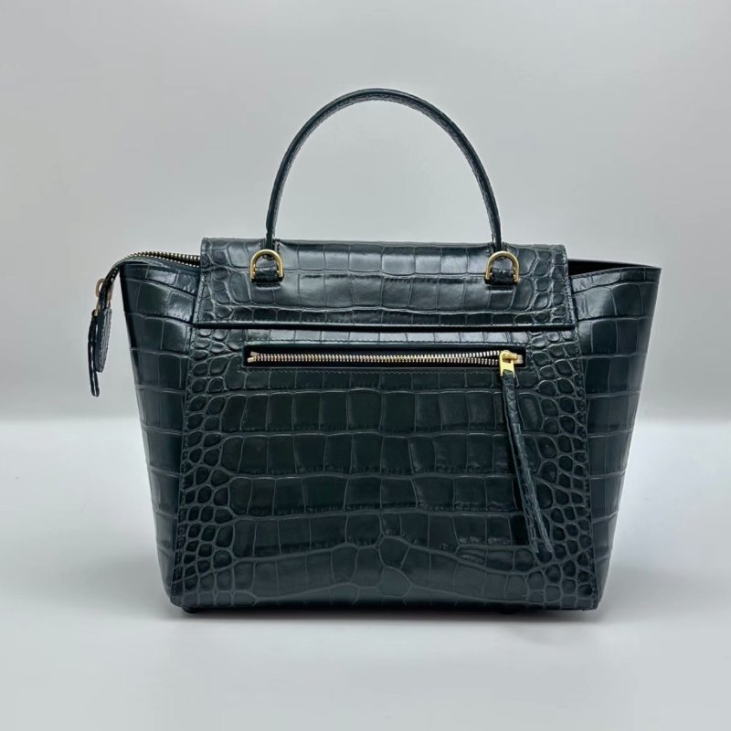 CELINE 綠金Belt鯰魚鱷魚壓紋肩背斜背包30*16*22 98新配件購證塵袋-5