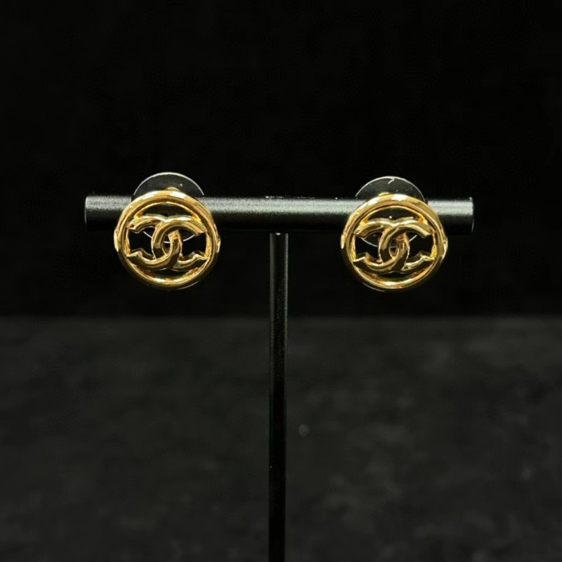 CHANEL 23A金色圓形雙C鏤空耳釘 98新配件盒子-0