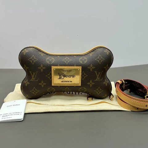 LV bone棕色金扣肩背斜背骨頭包芯片款24*14*6 全新閒置配件塵袋吊牌