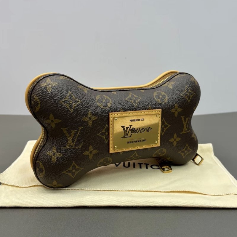 LV bone棕色金扣肩背斜背骨頭包芯片款24*14*6 全新閒置配件塵袋吊牌-1