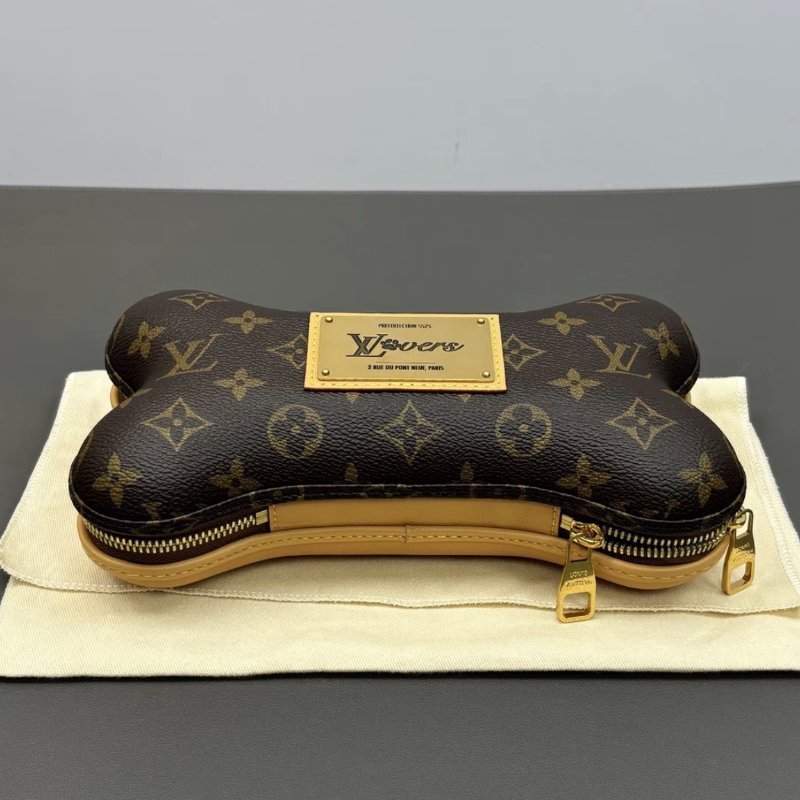 LV bone棕色金扣肩背斜背骨頭包芯片款24*14*6 全新閒置配件塵袋吊牌-3