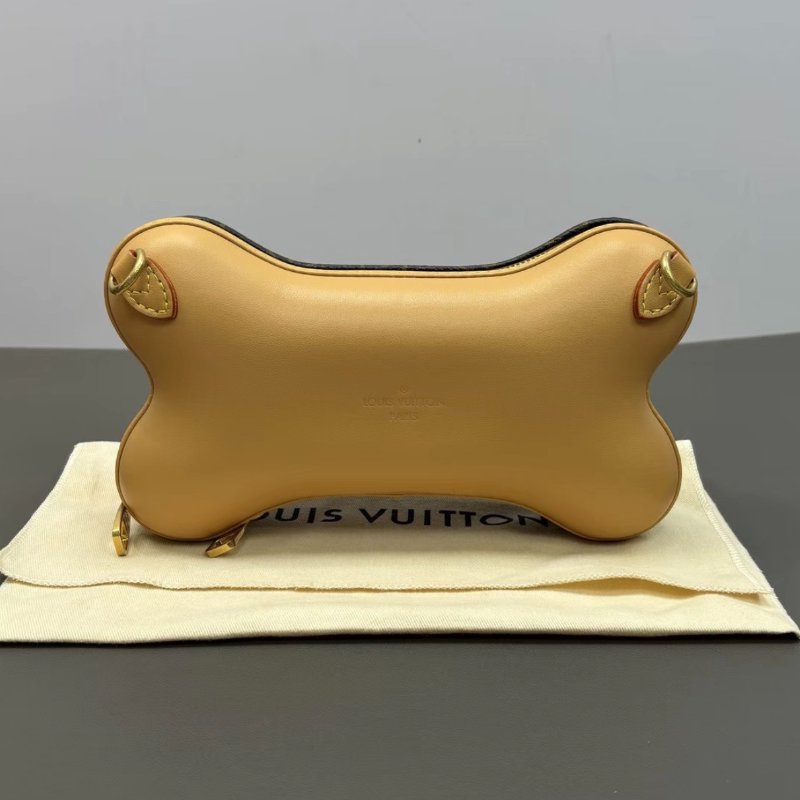 LV bone棕色金扣肩背斜背骨頭包芯片款24*14*6 全新閒置配件塵袋吊牌-5