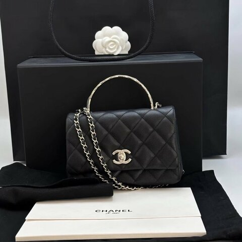 CHANEL 黑金荔枝紋25S coco crush手柄款手提肩背斜背鏈條包 18*13*7 全新閒置配件盒子塵袋
