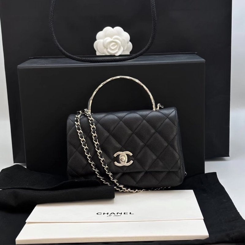 CHANEL 黑金荔枝紋25S coco crush手柄款手提肩背斜背鏈條包 18*13*7 全新閒置配件盒子塵袋-0