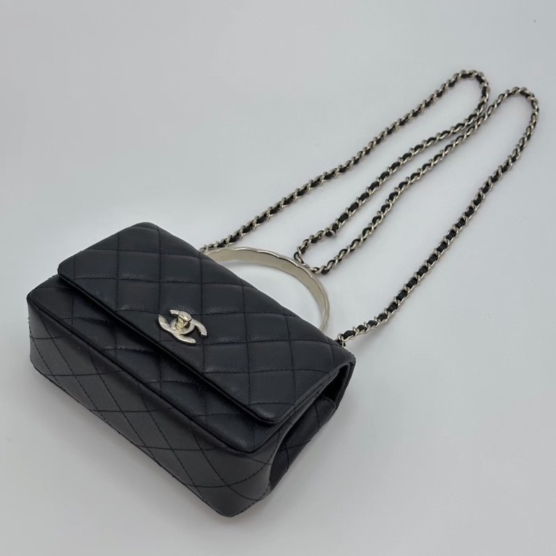 CHANEL 黑金荔枝紋25S coco crush手柄款手提肩背斜背鏈條包 18*13*7 全新閒置配件盒子塵袋-2