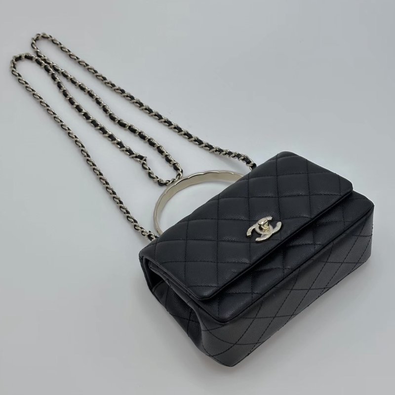 CHANEL 黑金荔枝紋25S coco crush手柄款手提肩背斜背鏈條包 18*13*7 全新閒置配件盒子塵袋-4