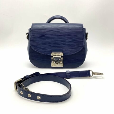 LV 藍色銀扣水波紋手提肩背斜背包22*17*7.5 98新配件塵袋