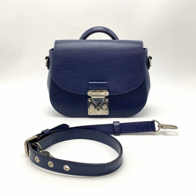 LV 藍色銀扣水波紋手提肩背斜背包22*17*7.5 98新配件塵袋-0
