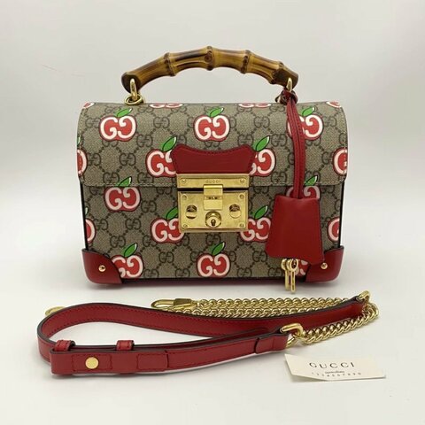 GUCCI 七夕限定竹節手柄櫻桃padlock手提肩背斜背包 22*17*10 98新配件鑰匙塵袋
