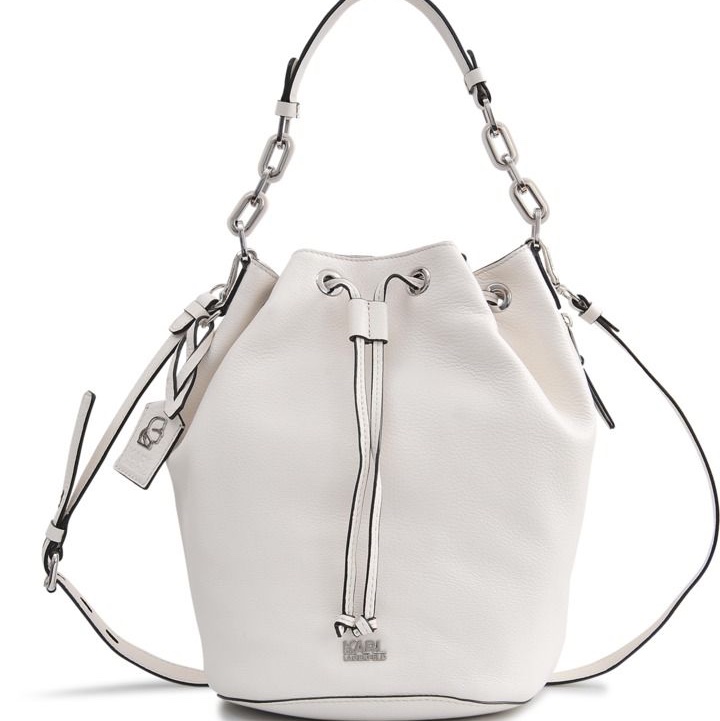 KARL LAGERFELD|GRAINY White Drawstring Handbag 白色抽繩手提包|皮面小瑕疵・內裡拉鏈處有印痕✨-0