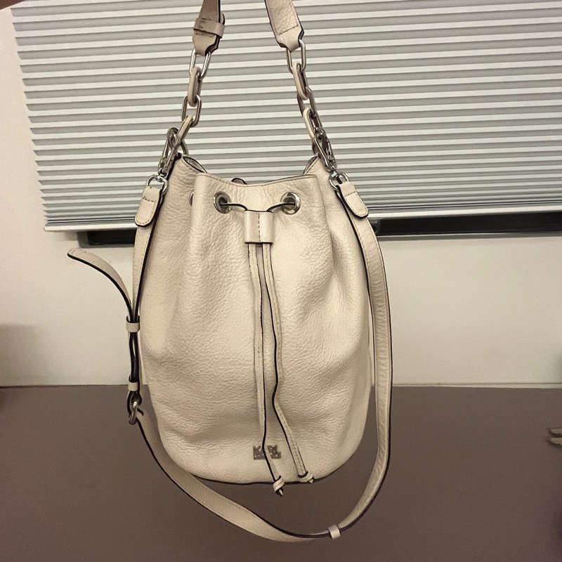 KARL LAGERFELD|GRAINY White Drawstring Handbag 白色抽繩手提包|皮面小瑕疵・內裡拉鏈處有印痕✨-5