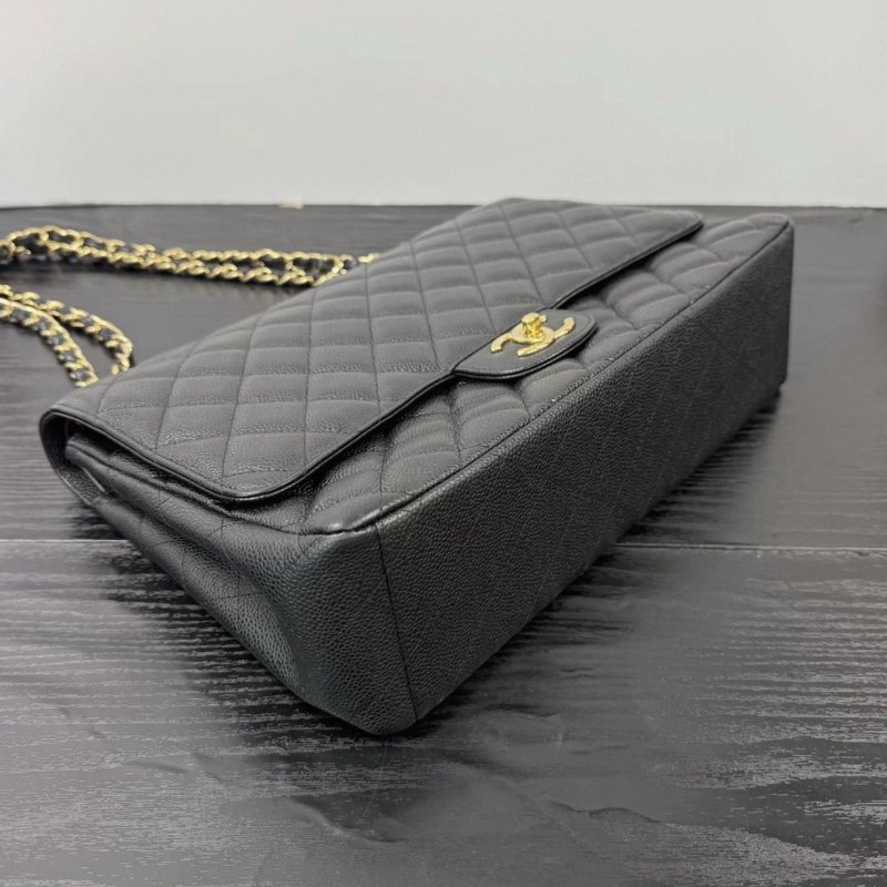 CHANEL maxi 黑金荔枝牛皮穿鏈肩背斜背包 30*22*9 98新配件塵袋-2