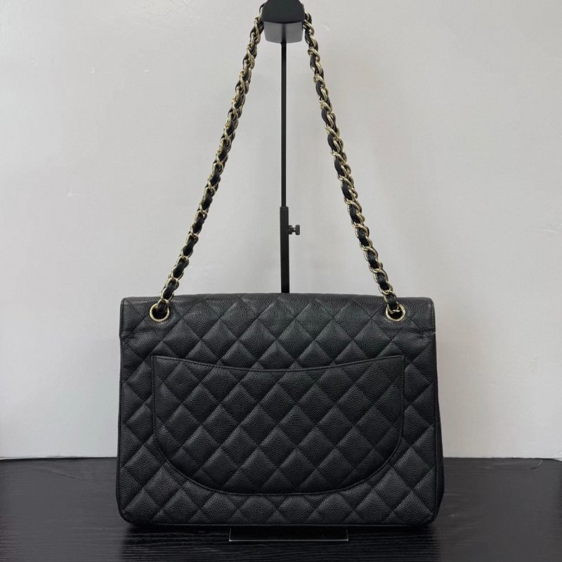 CHANEL maxi 黑金荔枝牛皮穿鏈肩背斜背包 30*22*9 98新配件塵袋-4