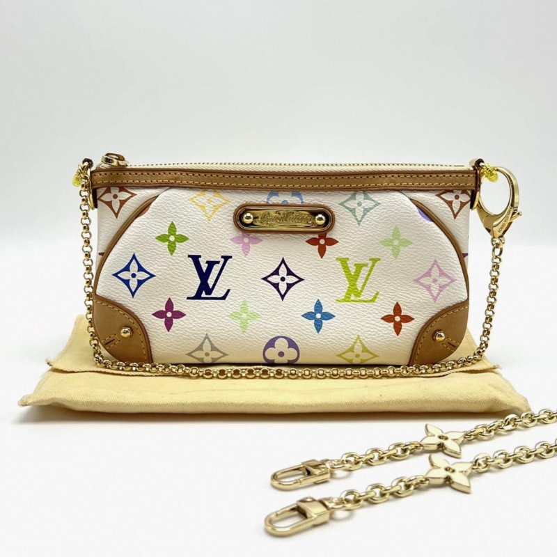 LV 村上隆聯名白三彩麻將包 20*11*1 98新配件塵袋-0