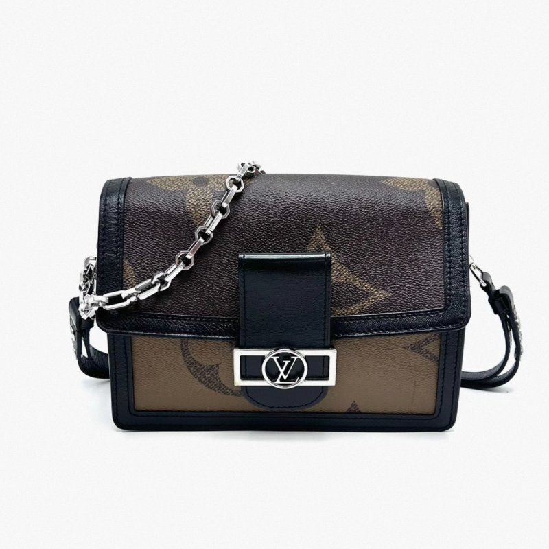 LV 老花拼色Dauphine中號肩背斜背包 24.5*18*11 98新配件塵袋-0