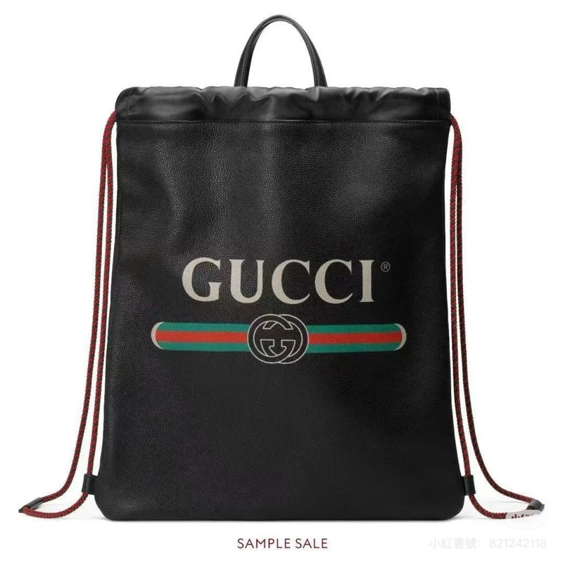 GUCCI PEINT 黑色 皮革 抽繩 後背包 雙肩包 手提包 側背包-7