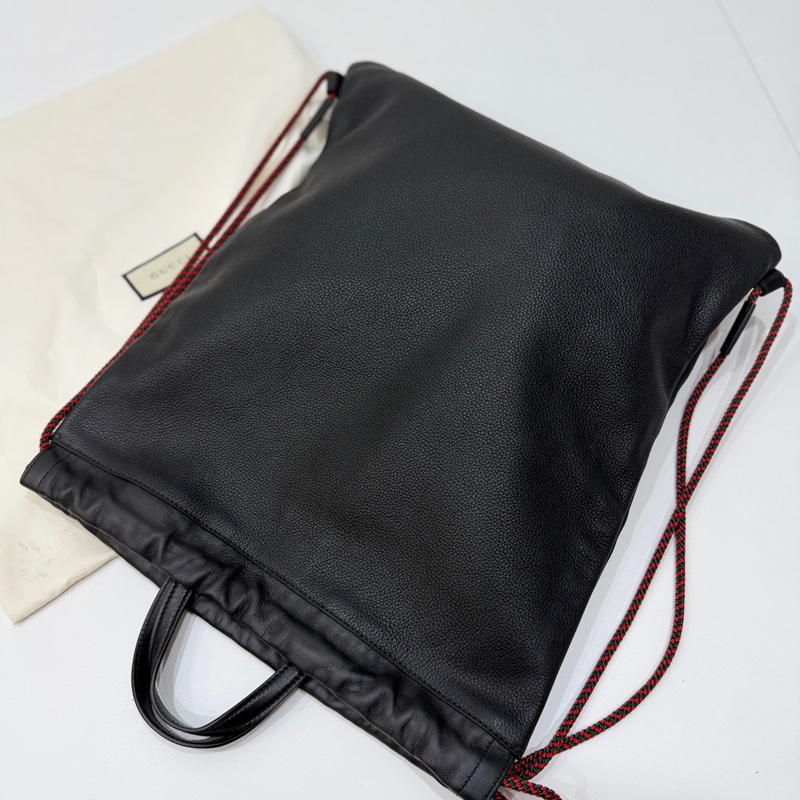 GUCCI PEINT 黑色 皮革 抽繩 後背包 雙肩包 手提包 側背包-16