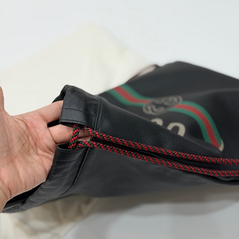 GUCCI PEINT 黑色 皮革 抽繩 後背包 雙肩包 手提包 側背包-19