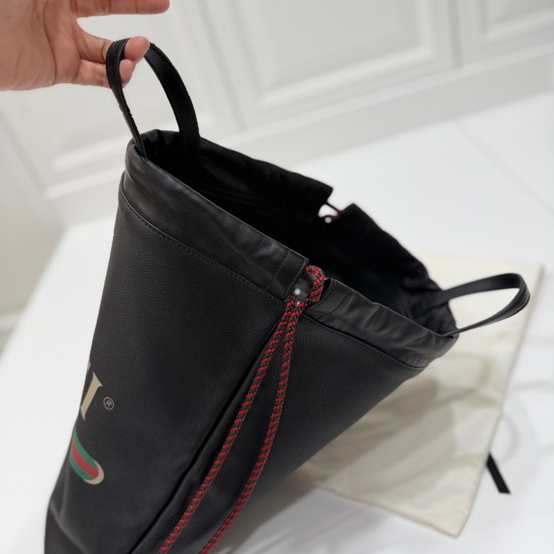 GUCCI PEINT 黑色 皮革 抽繩 後背包 雙肩包 手提包 側背包-22