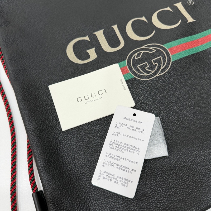 GUCCI PEINT 黑色 皮革 抽繩 後背包 雙肩包 手提包 側背包-31