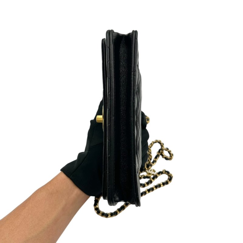 【美收精品】CHANEL 香奈兒經典雙C菱格紋小羊皮LOGO鏈帶手斜背包(黑色) B-958【隔月月中將轉賣至日本 上架期限30天】-3